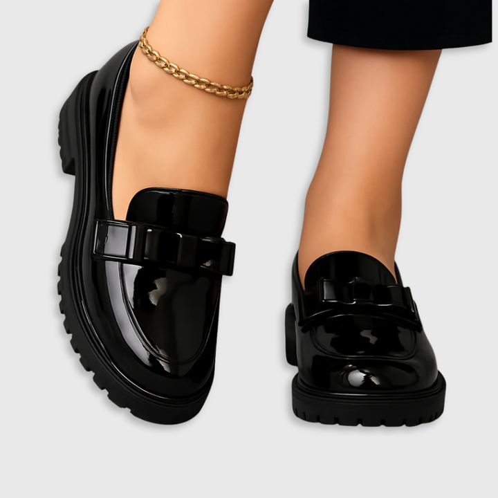 Cecilia - Bow Detail Block Heel Loafers