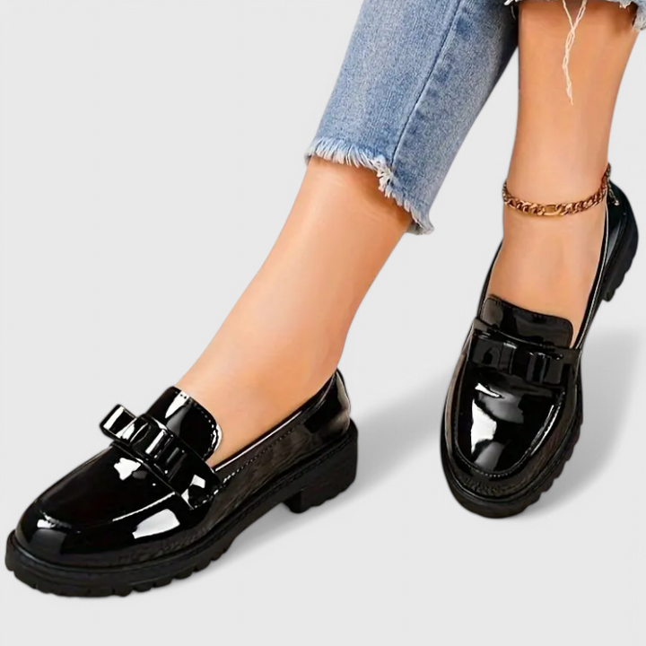 Cecilia - Bow Detail Block Heel Loafers