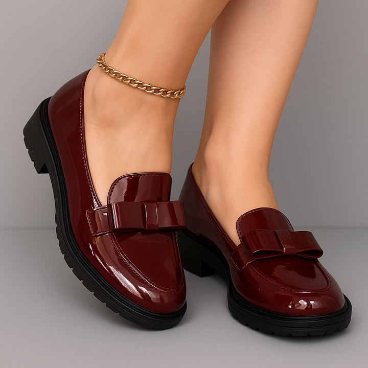 Cecilia - Bow Detail Block Heel Loafers