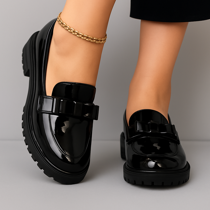 Cecilia - Bow Detail Block Heel Loafers