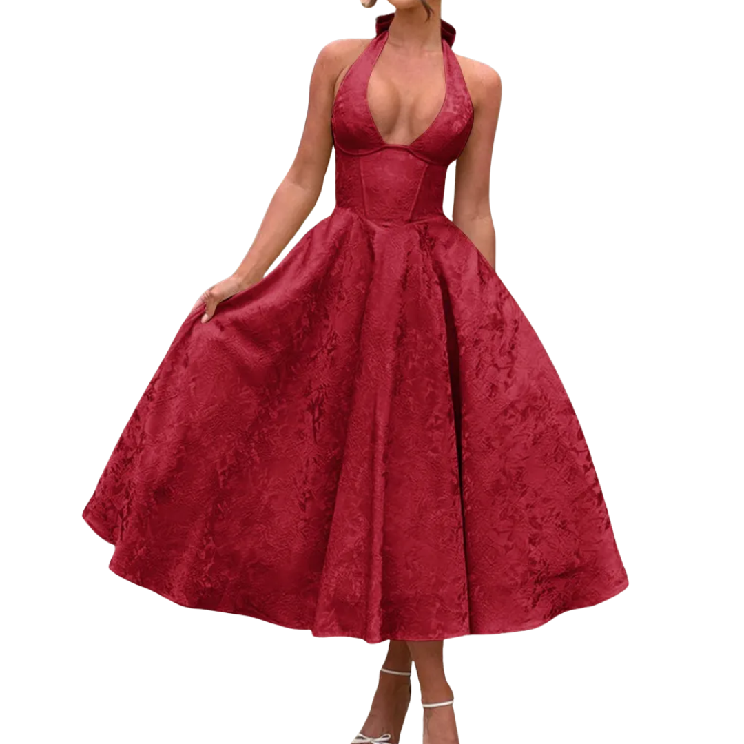 Marianne - Elegant Halter V-Neck Dress