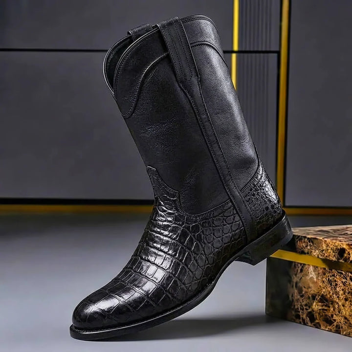 Adam | Men's Pull Tab Pointed Toe Croc Cowboy Boots