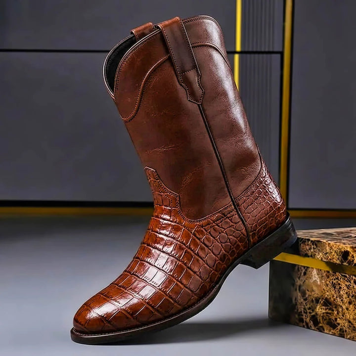Adam | Men's Pull Tab Pointed Toe Croc Cowboy Boots