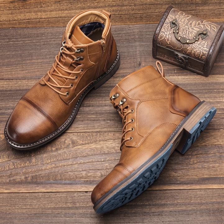 Adrian | Men's Cap Toe Side Zip Lace Up Ankle Boots