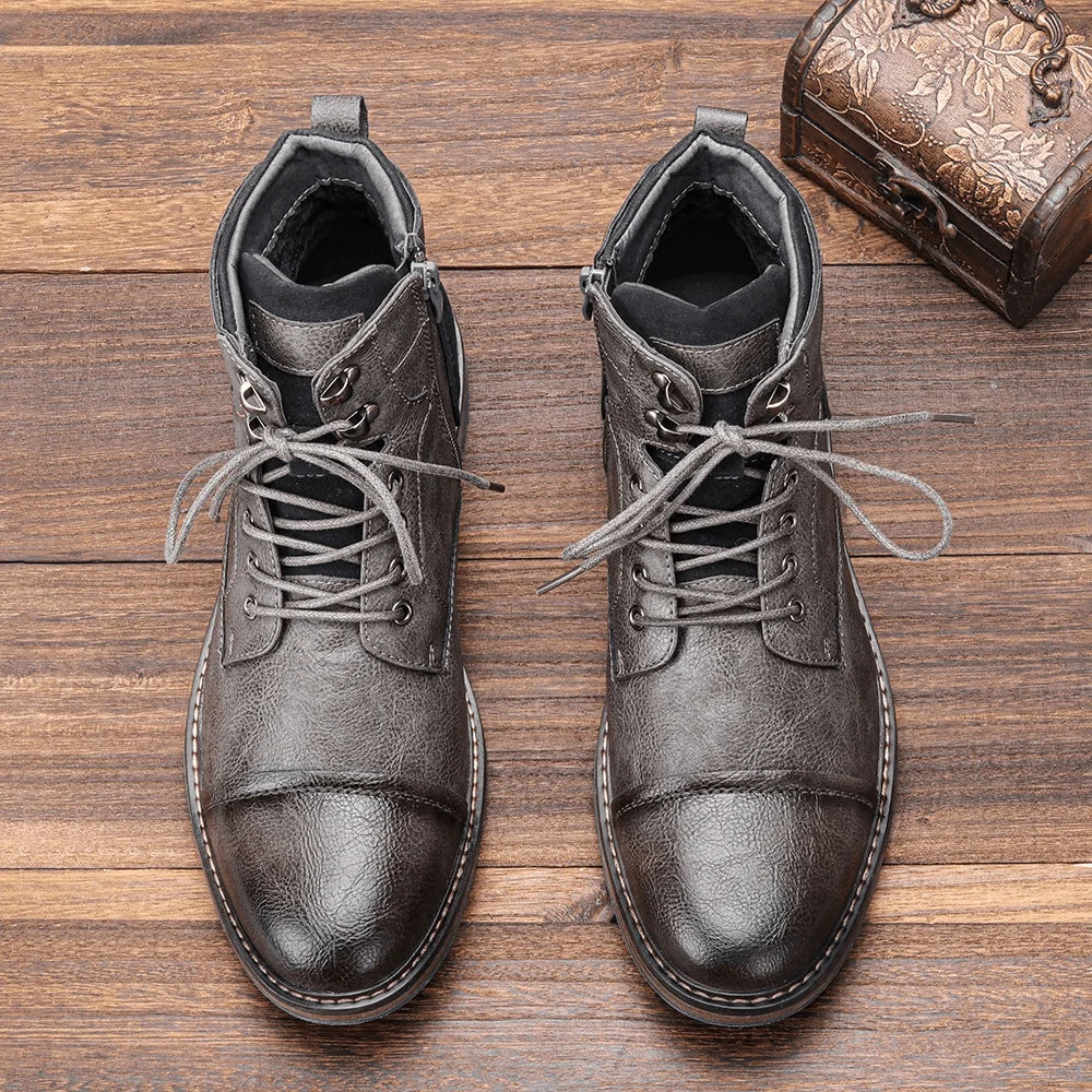 Adrian | Men's Cap Toe Side Zip Lace Up Ankle Boots