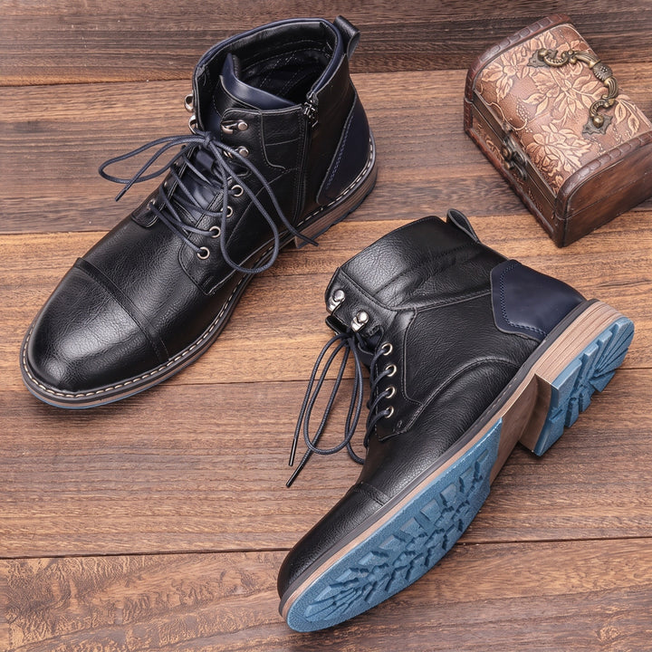 Adrian | Men's Cap Toe Side Zip Lace Up Ankle Boots