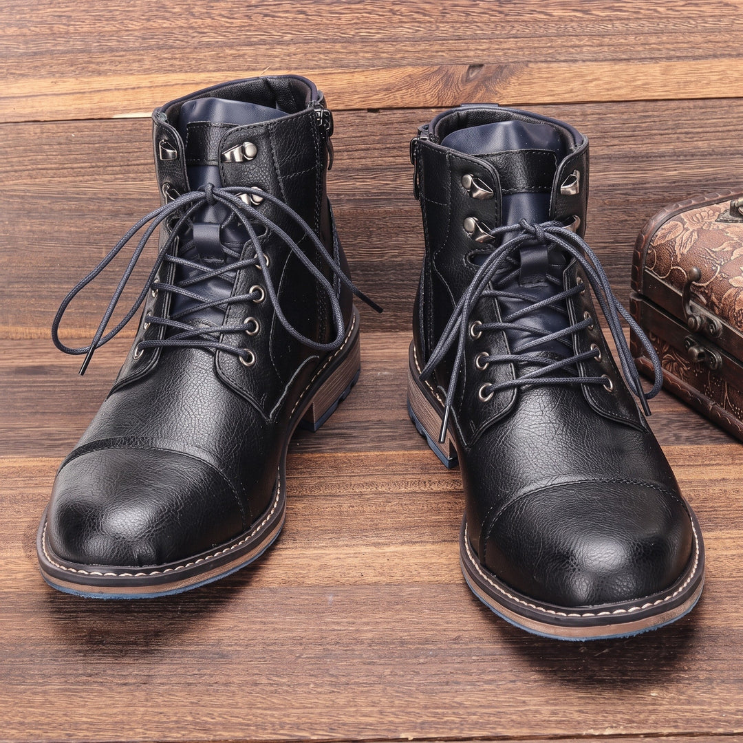 Adrian | Men's Cap Toe Side Zip Lace Up Ankle Boots