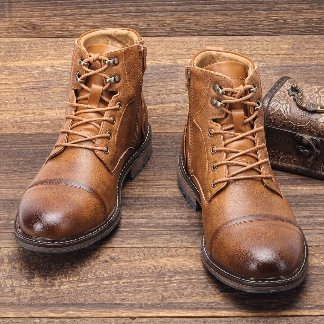 Adrian | Men's Cap Toe Side Zip Lace Up Ankle Boots