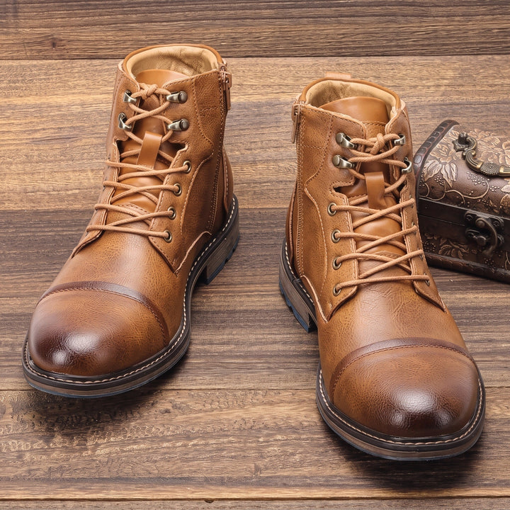 Adrian | Men's Cap Toe Side Zip Lace Up Ankle Boots