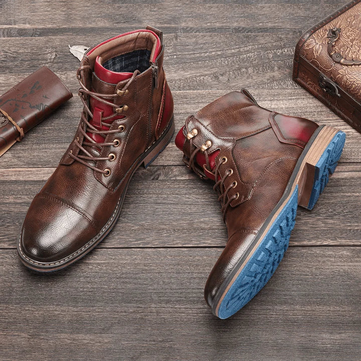 Adrian | Men's Cap Toe Side Zip Lace Up Ankle Boots
