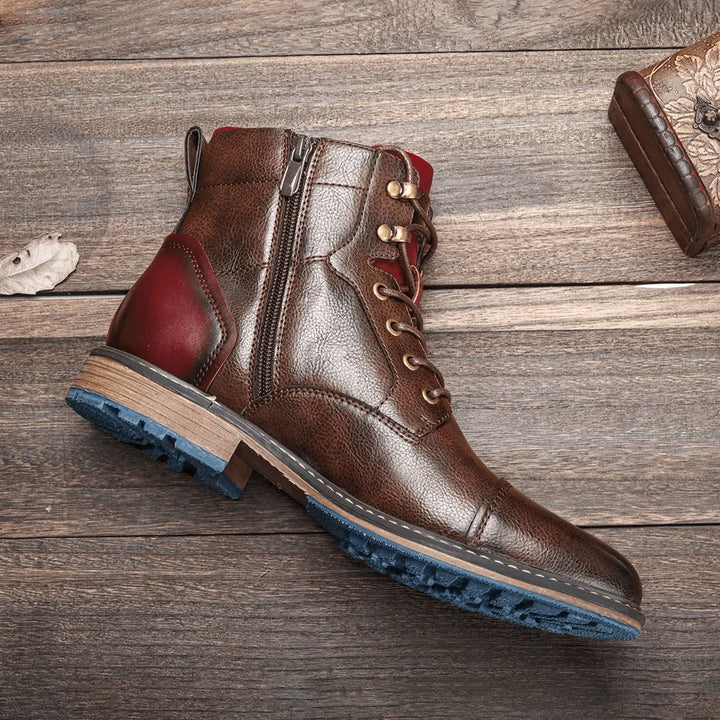 Adrian | Men's Cap Toe Side Zip Lace Up Ankle Boots