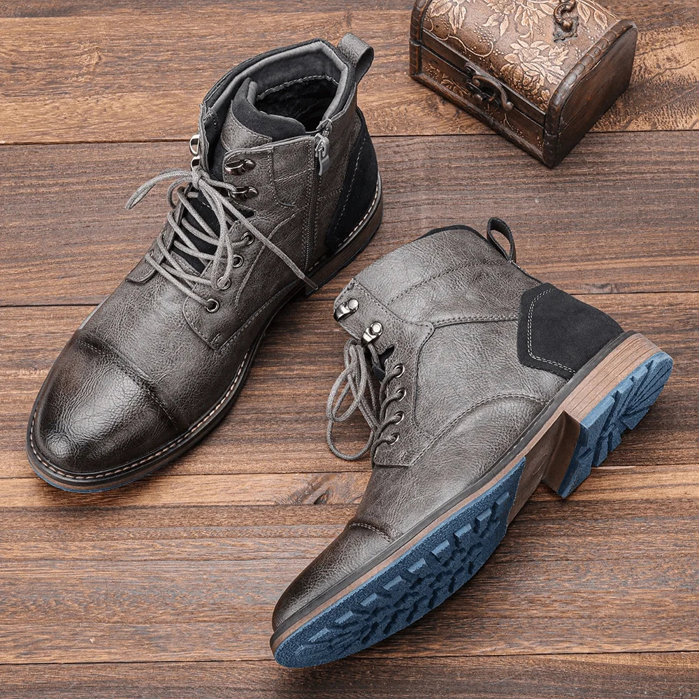 Adrian | Men's Cap Toe Side Zip Lace Up Ankle Boots