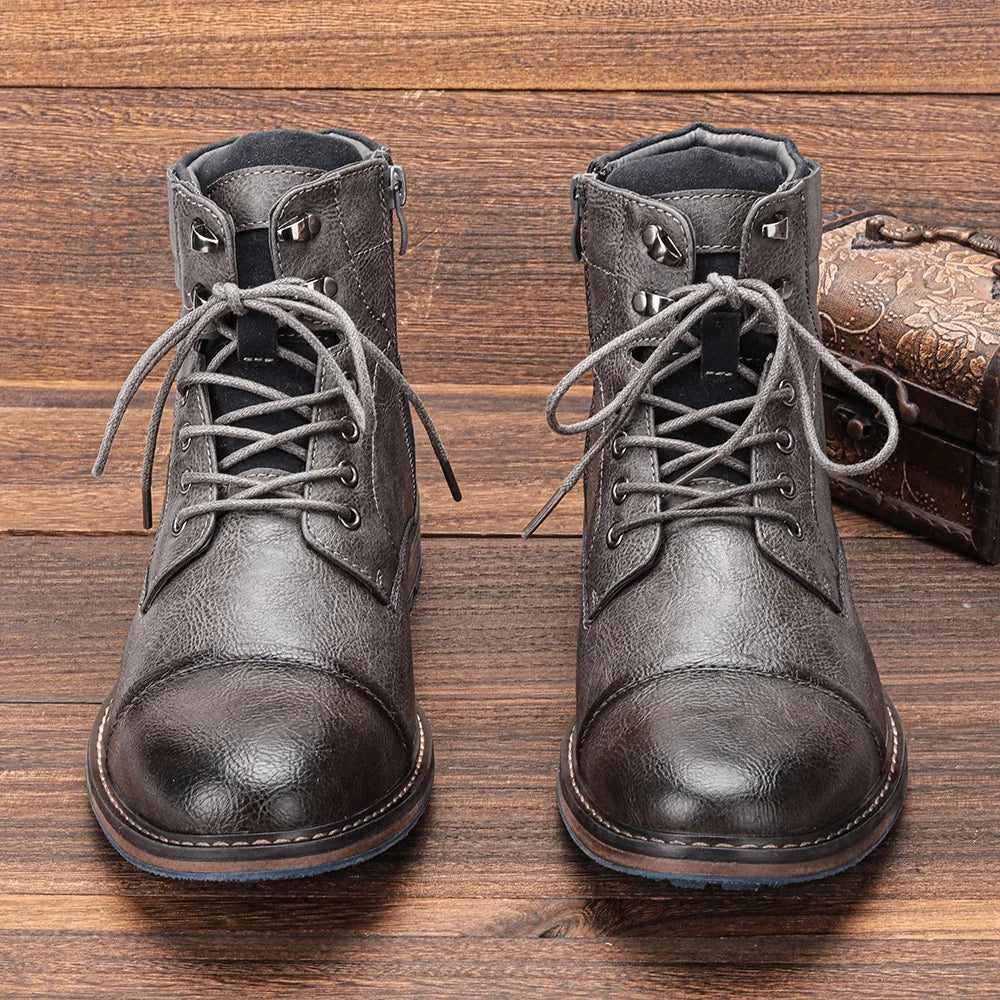 Adrian | Men's Cap Toe Side Zip Lace Up Ankle Boots