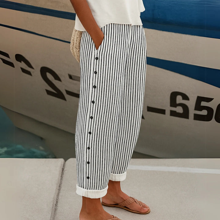 Amy | Women's Striped Button-Front Pants