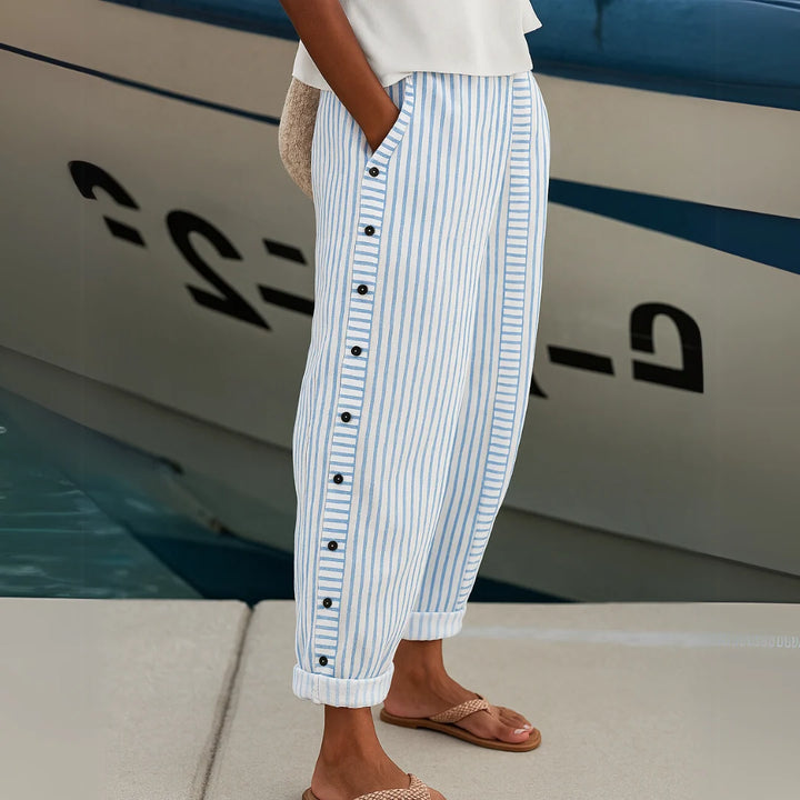 Amy | Women's Striped Button-Front Pants