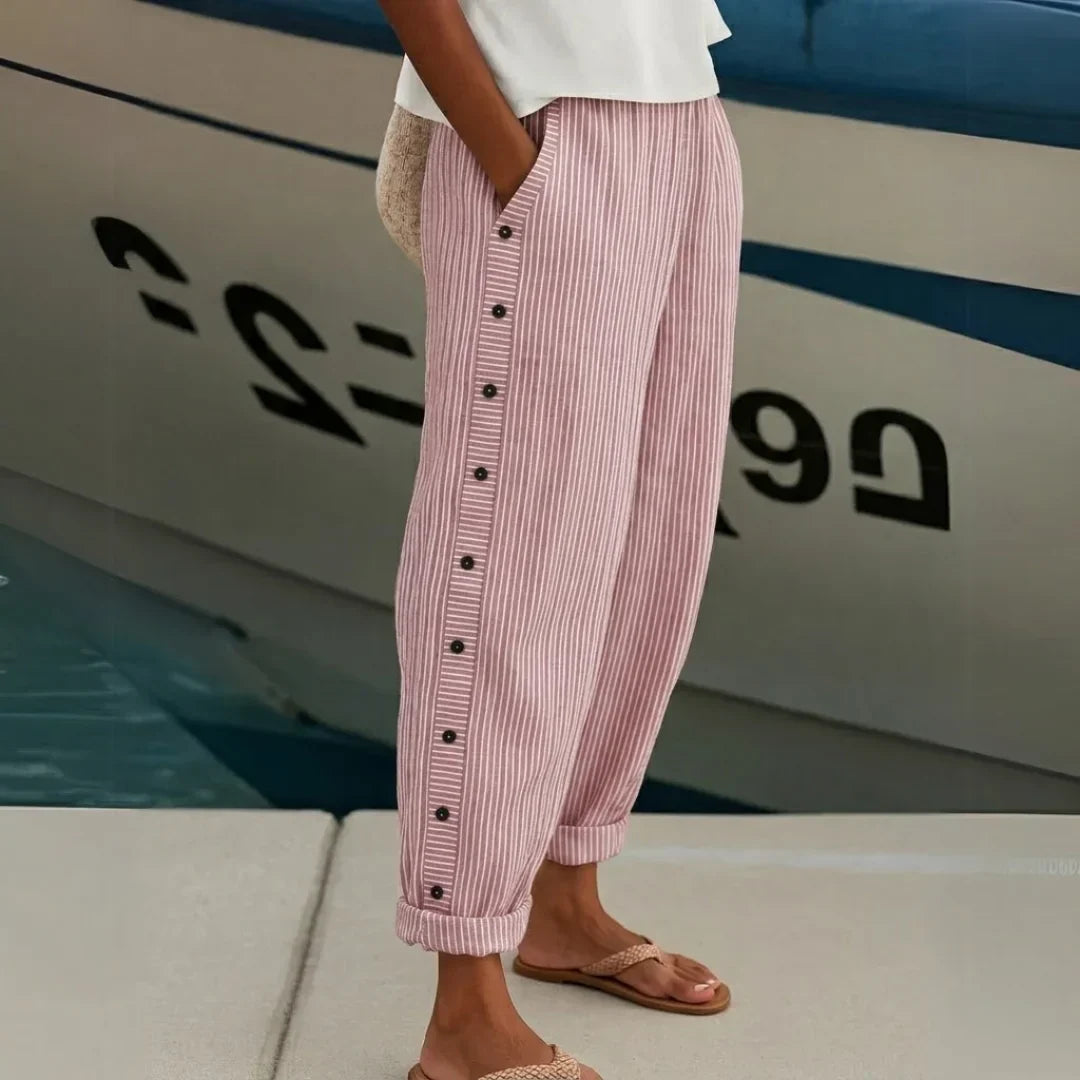 Amy | Women's Striped Button-Front Pants