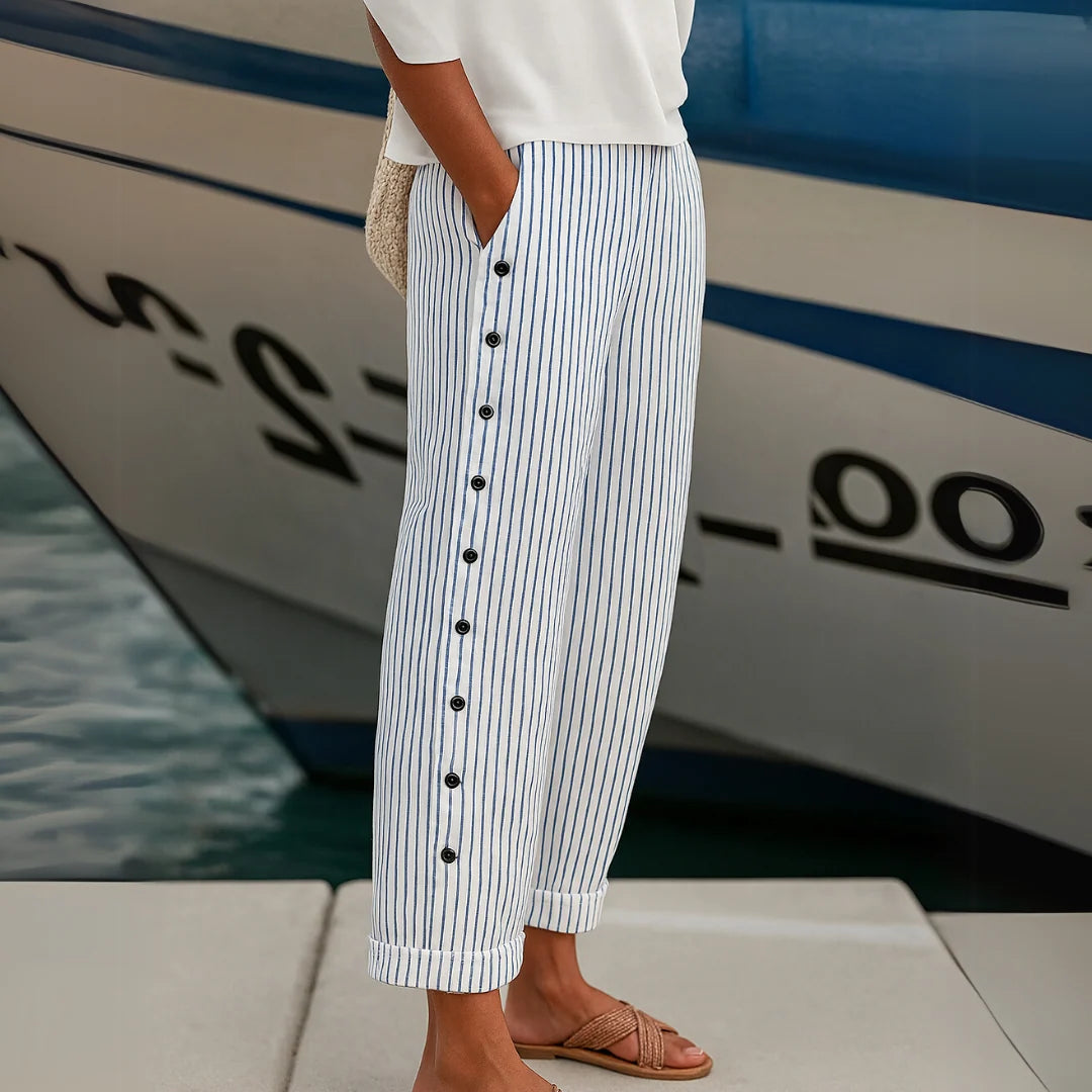 Amy | Women's Striped Button-Front Pants