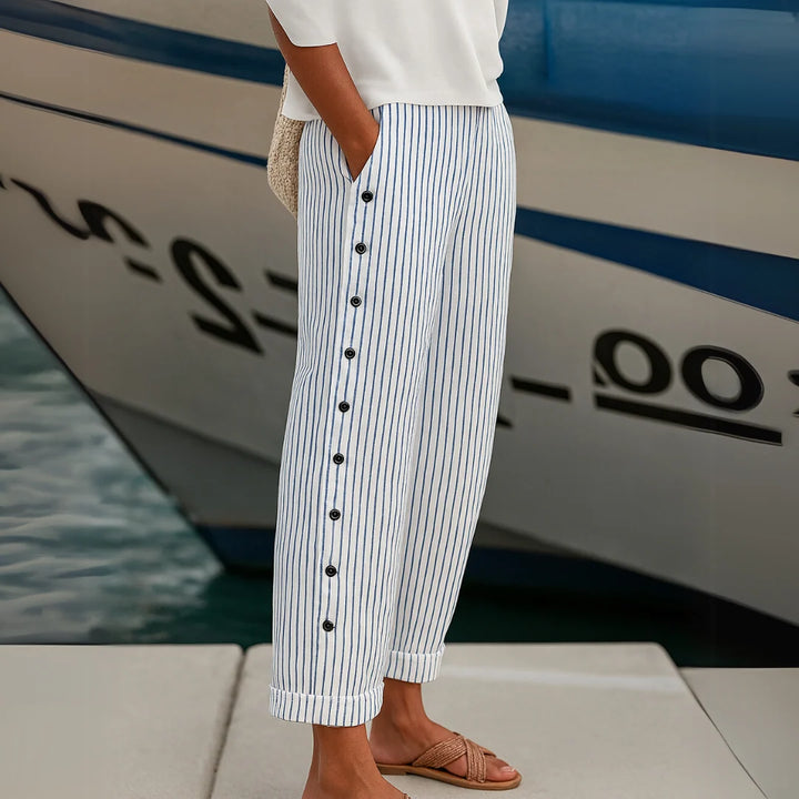 Amy | Women's Striped Button-Front Pants