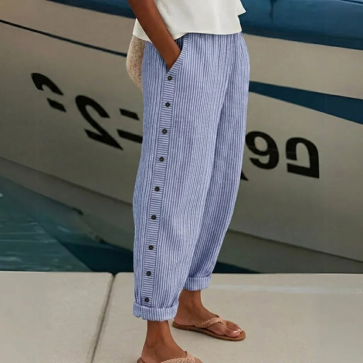 Amy | Women's Striped Button-Front Pants