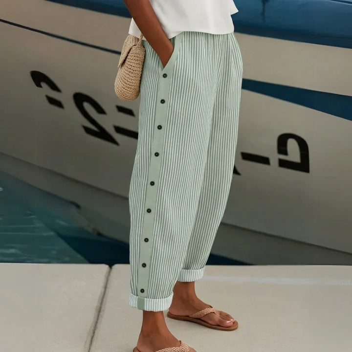 Amy | Women's Striped Button-Front Pants