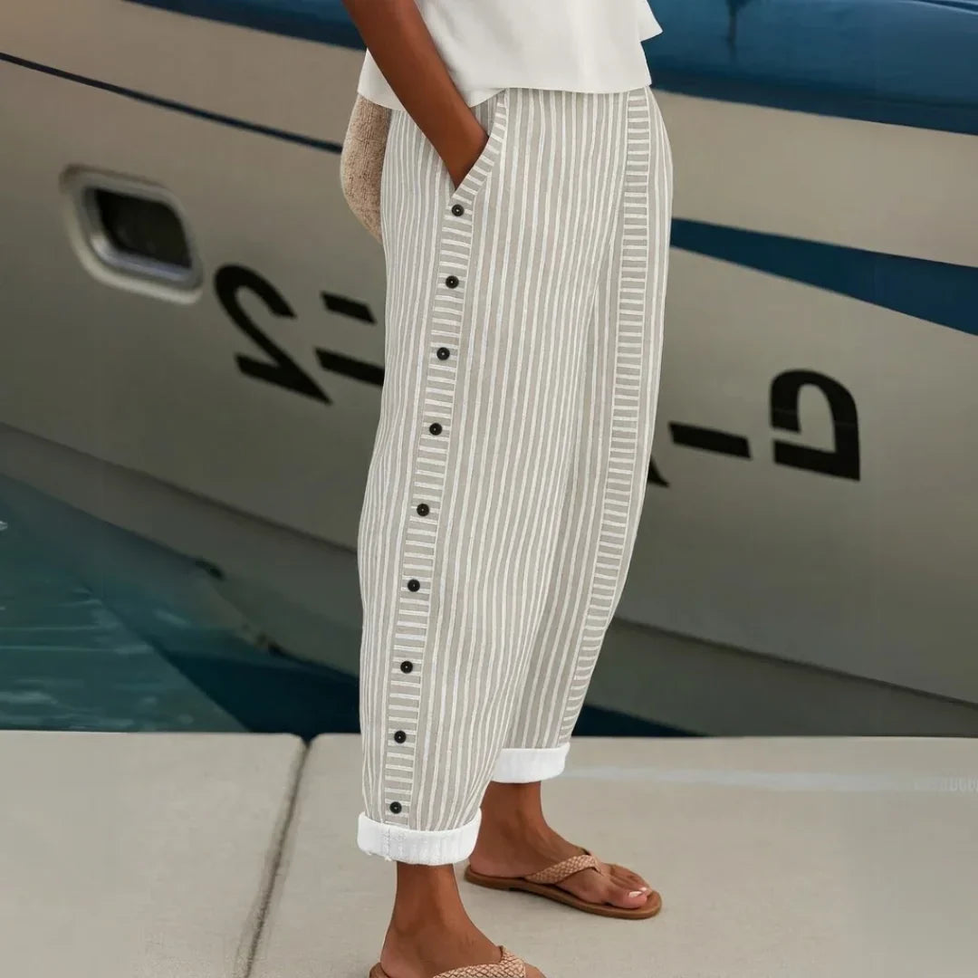Amy | Women's Striped Button-Front Pants
