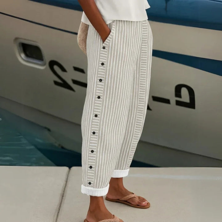 Amy | Women's Striped Button-Front Pants