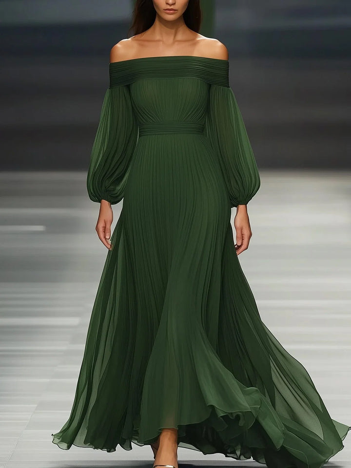 Anne | Women's Elegant Off-Shoulder Pleated Maxi Dress