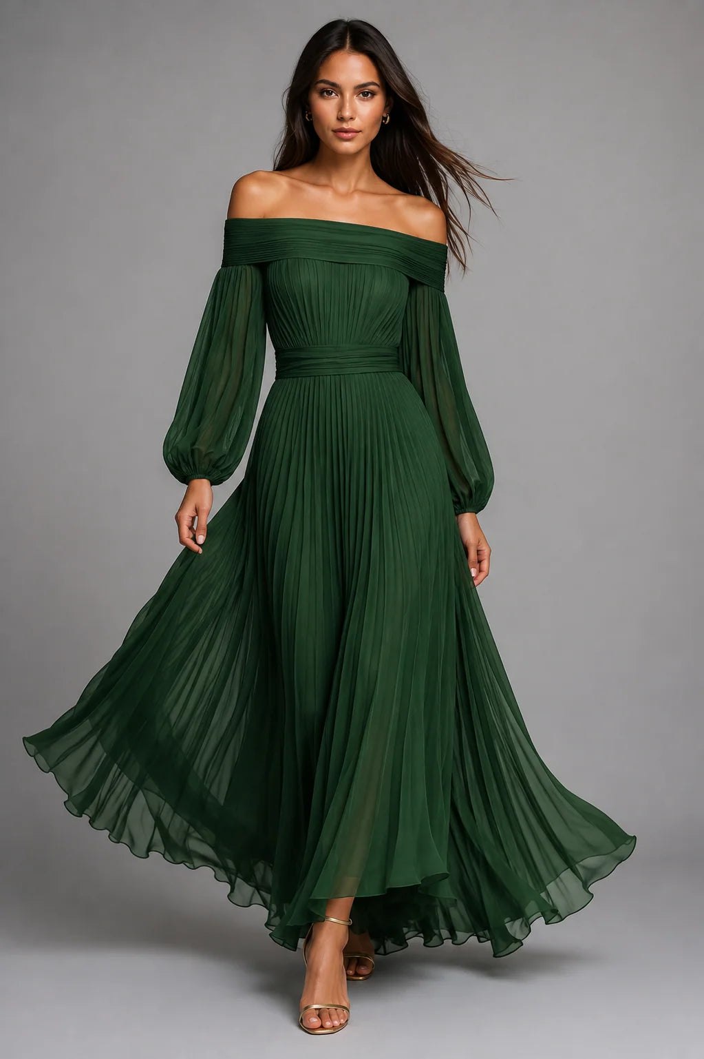 Anne | Women's Elegant Off-Shoulder Pleated Maxi Dress