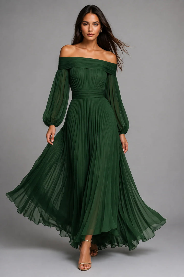 Anne | Women's Elegant Off-Shoulder Pleated Maxi Dress