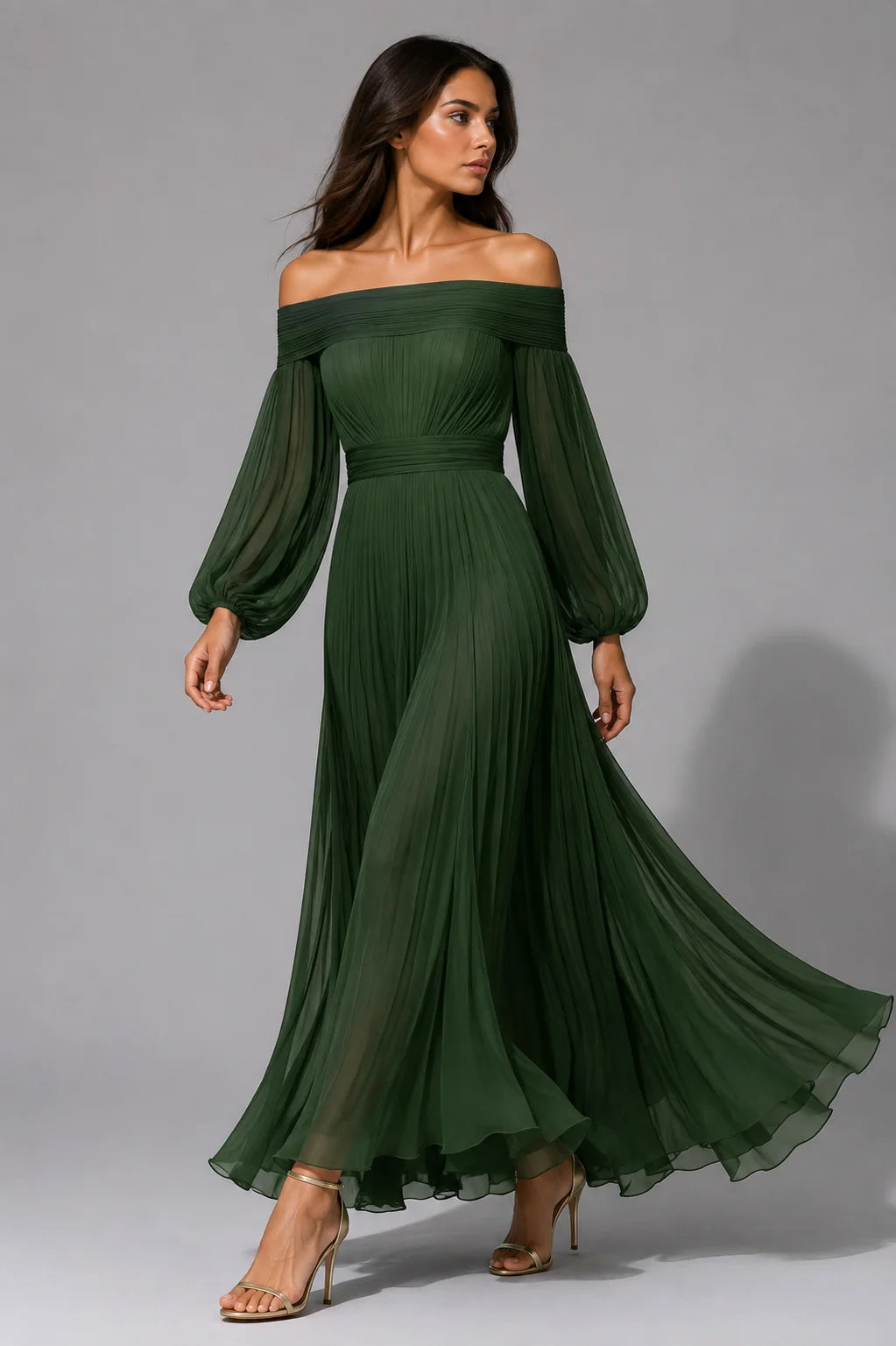 Anne | Women's Elegant Off-Shoulder Pleated Maxi Dress