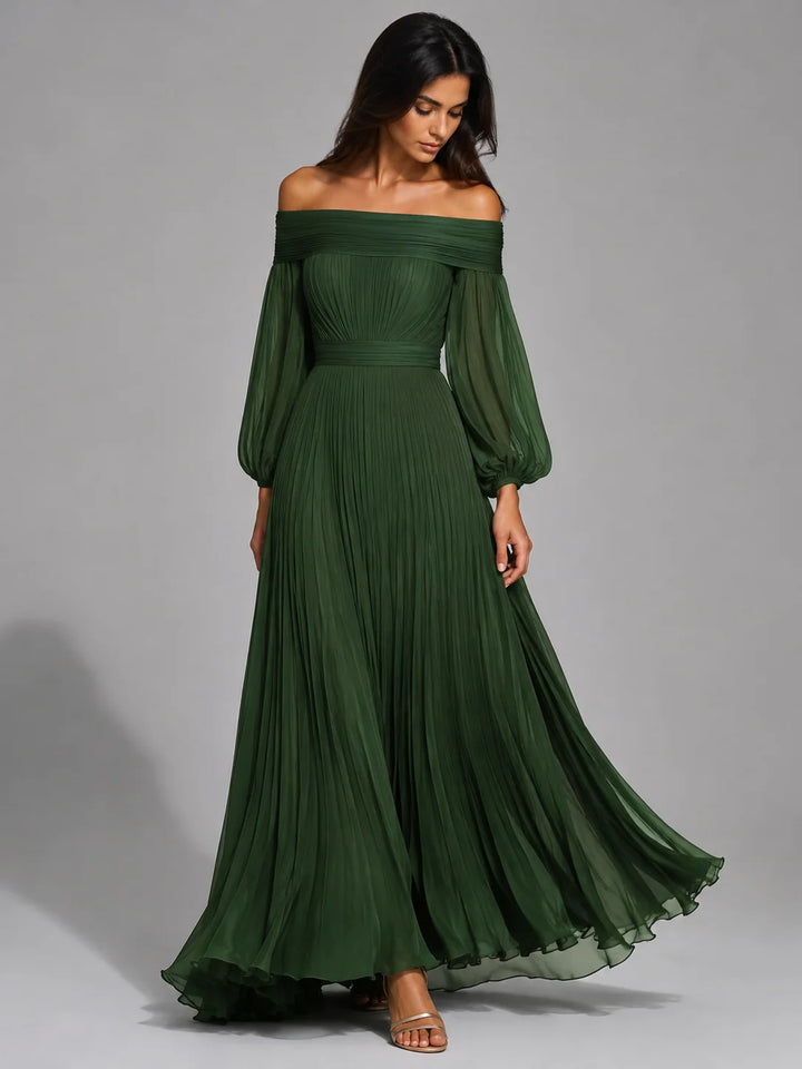 Anne | Women's Elegant Off-Shoulder Pleated Maxi Dress