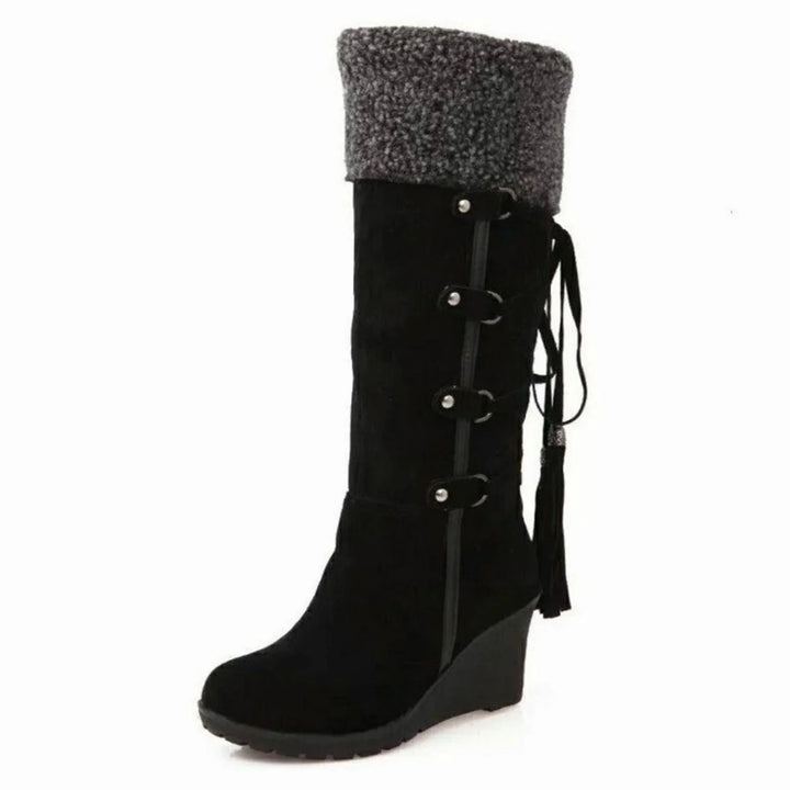 Bea | Women's Wedge Heel Cuffed Lace Tie Knee High Boots