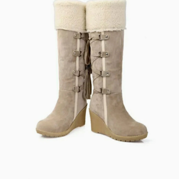 Bea | Women's Wedge Heel Cuffed Lace Tie Knee High Boots
