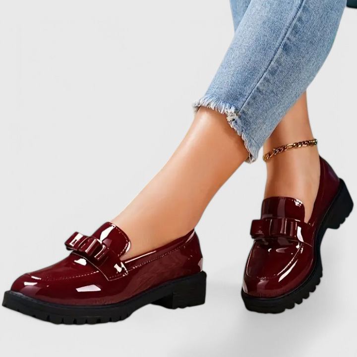 Cecilia - Bow Detail Block Heel Loafers