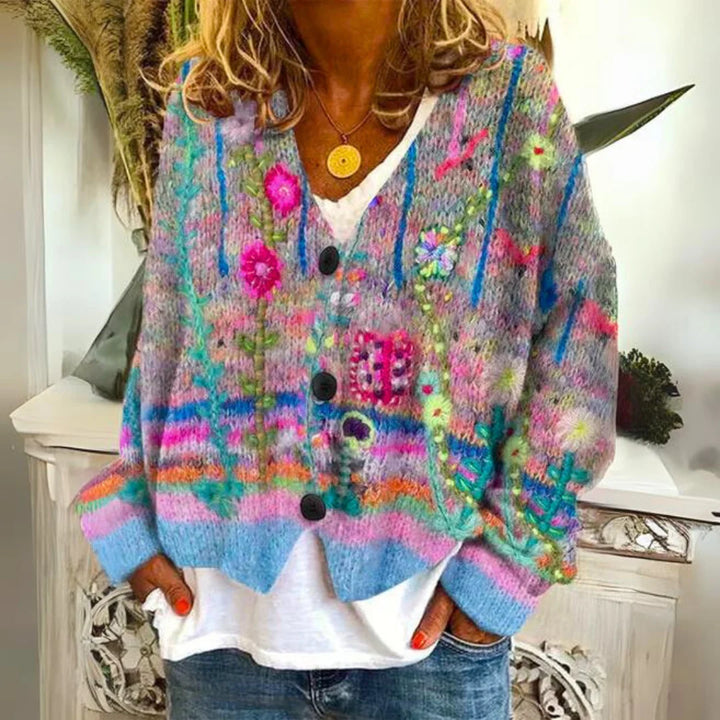 Becky | Women's Floral Embroidered V-Neck Cardigan