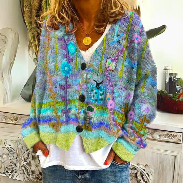 Becky | Women's Floral Embroidered V-Neck Cardigan