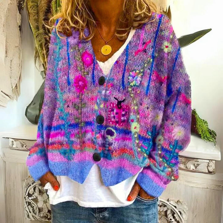 Becky | Women's Floral Embroidered V-Neck Cardigan