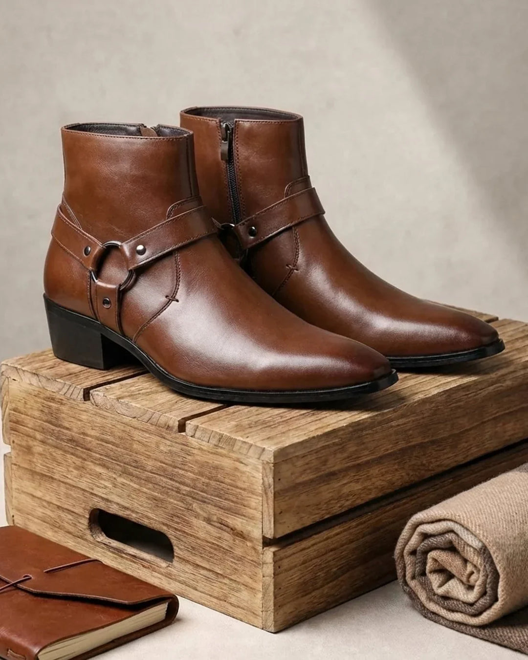 Bennett | Men's Pointed Toe Boots Harness Ring Ankle Height