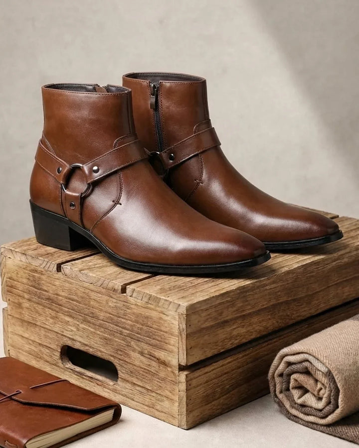 Bennett | Men's Pointed Toe Boots Harness Ring Ankle Height