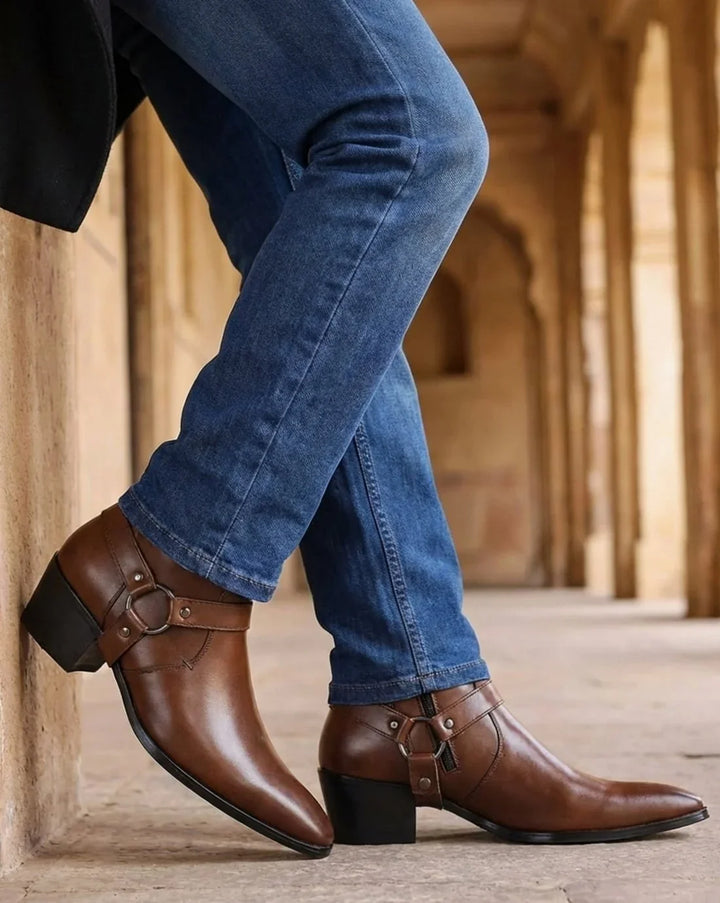 Bennett | Men's Pointed Toe Boots Harness Ring Ankle Height