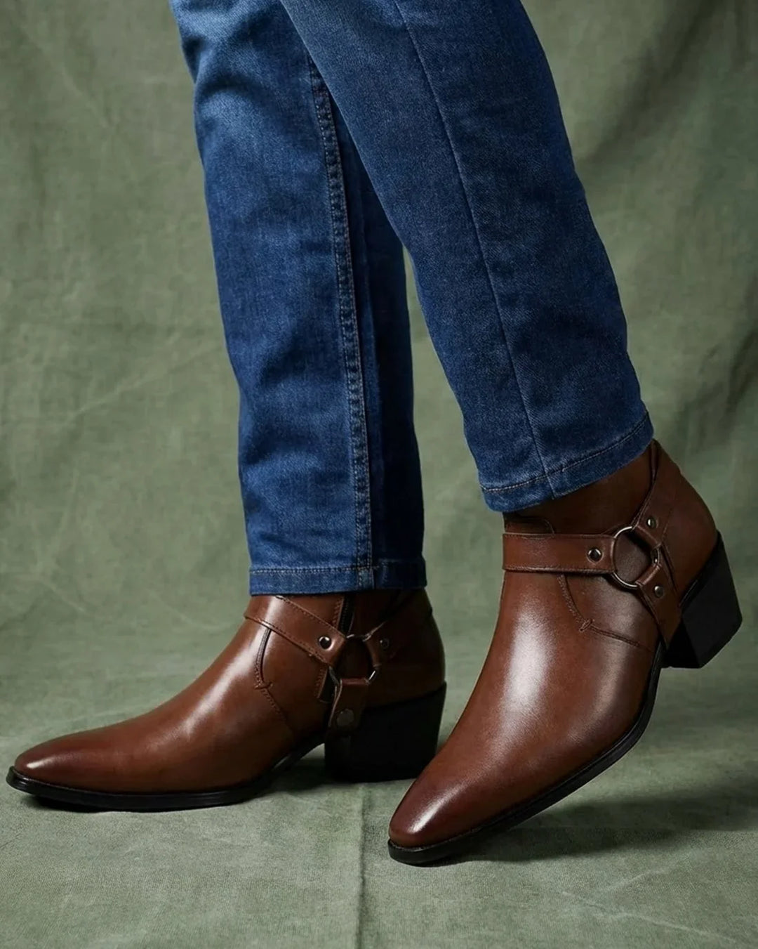 Bennett | Men's Pointed Toe Boots Harness Ring Ankle Height