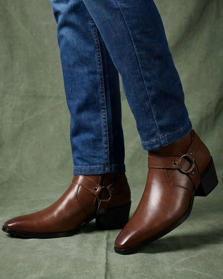 Bennett | Men's Pointed Toe Boots Harness Ring Ankle Height