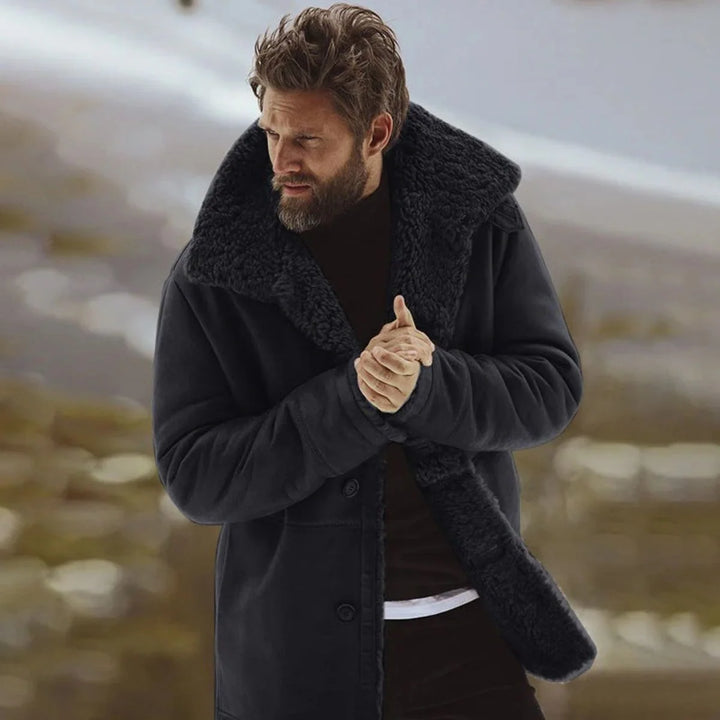Bernard | Men's Button Front Wide Collar Shearling Coat