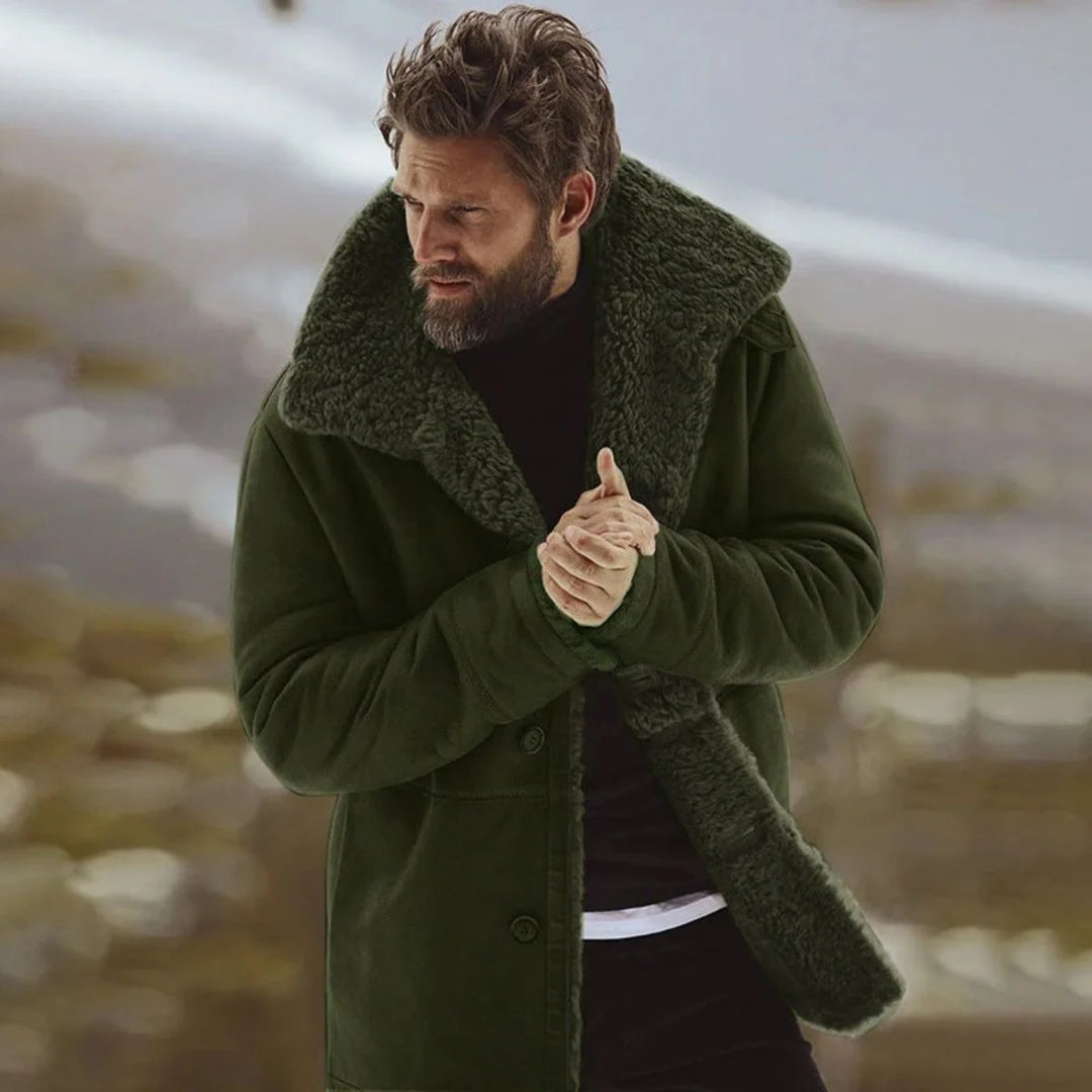 Bernard | Men's Button Front Wide Collar Shearling Coat