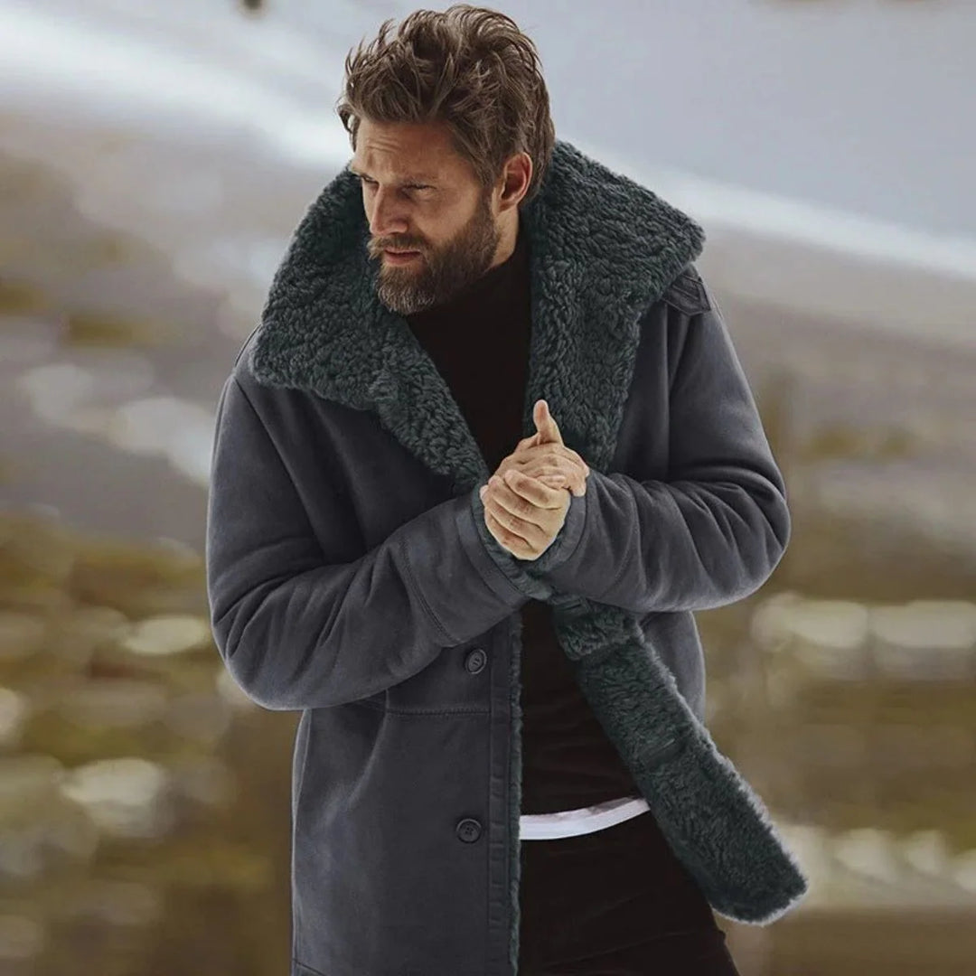 Bernard | Men's Button Front Wide Collar Shearling Coat