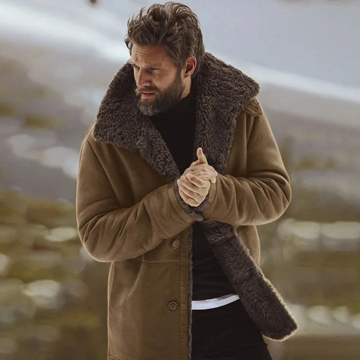 Bernard | Men's Button Front Wide Collar Shearling Coat