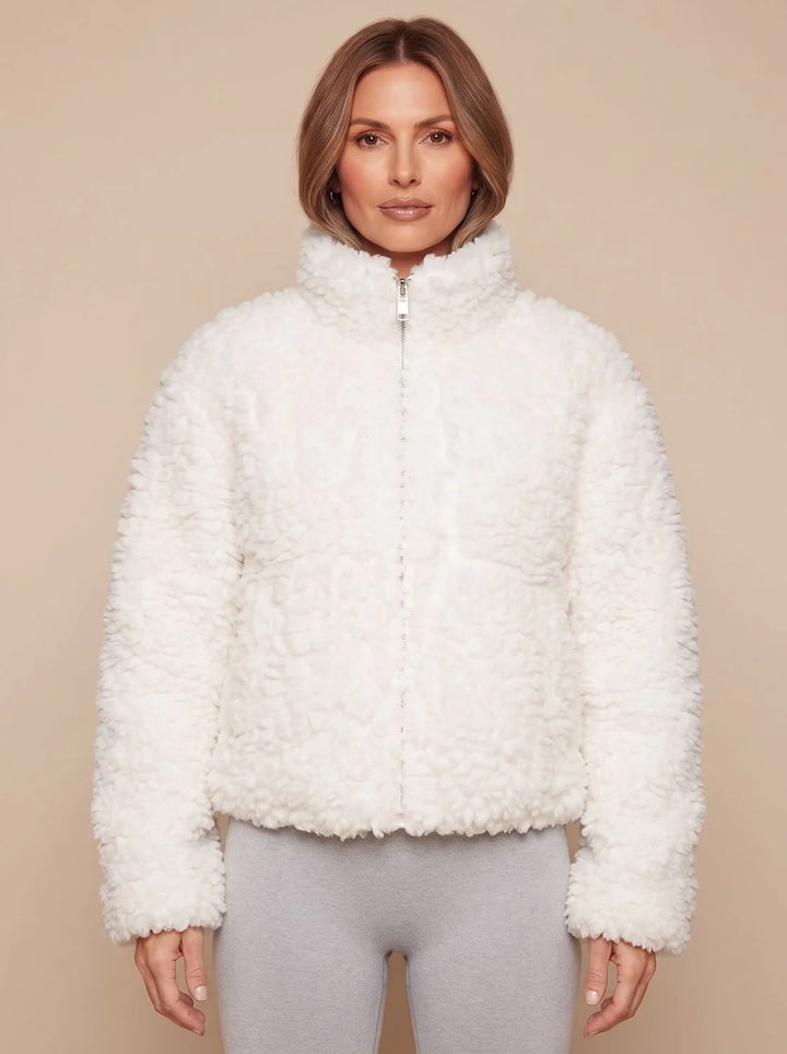 Beth | Women's Fluffy Stand Collar Zip Up Cropped Jacket