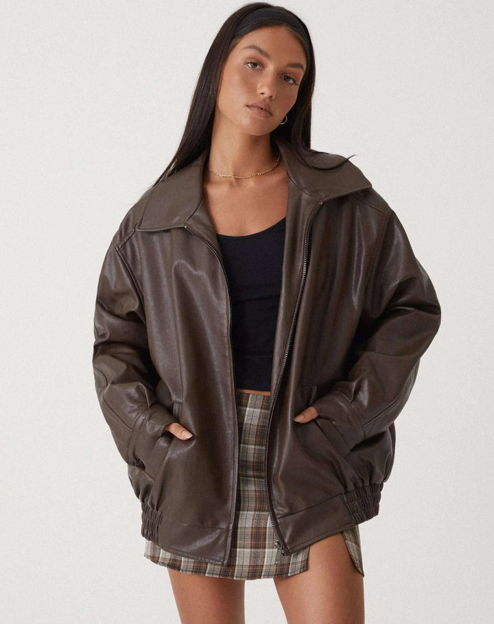 Bianca | Women's Oversized Bomber Jacket Zip Up Ribbed Trim