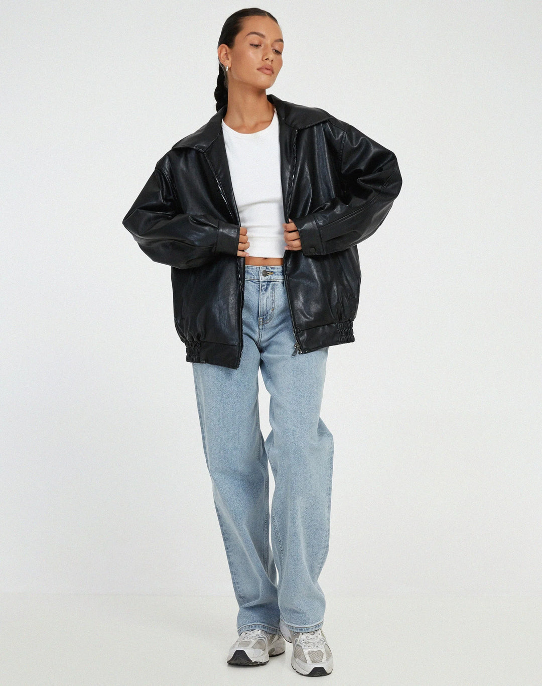 Bianca | Women's Oversized Bomber Jacket Zip Up Ribbed Trim