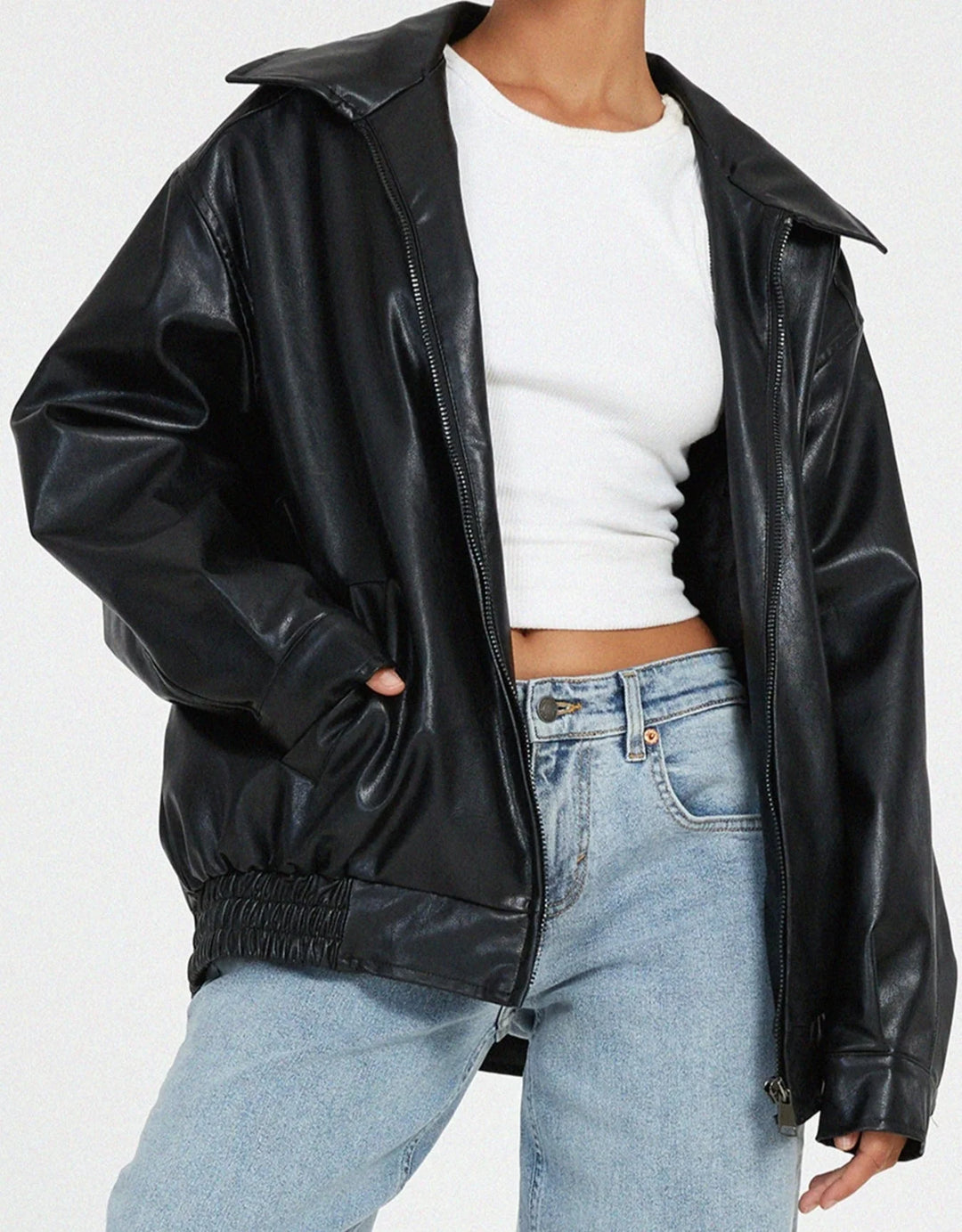 Bianca | Women's Oversized Bomber Jacket Zip Up Ribbed Trim